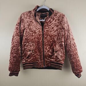 Bernardo Quilted Velvet Bomber Jacket Mahogany Brown Rust Size PXS